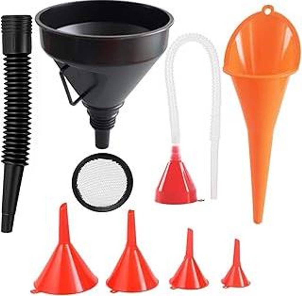 Trichter Set Einfülltrichter 7 Stück, Groß Öffnung Öltrichter Mit Schlauch und Sieb Klein Biertrichter Mini Funnel Universal Auto Öleinfüllt...