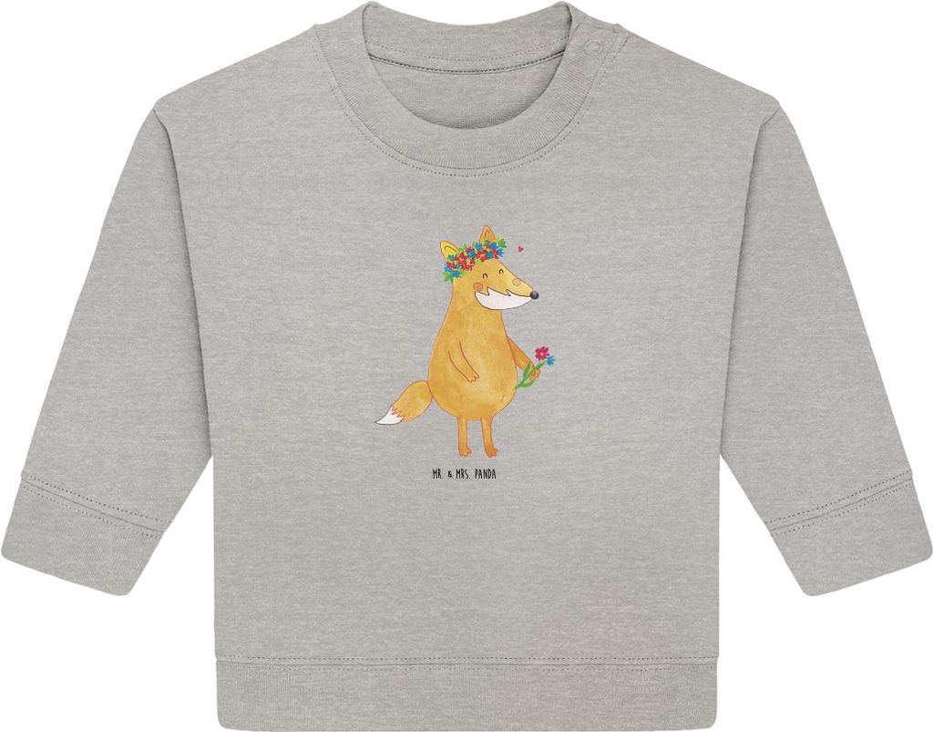 Mr. & Mrs. Panda Organic Baby Pullover Fuchs Blumen 24. - 36. Monat - Heather Grey - Geschenk, Bullover, Blume, Blumenliebe, Mich, Boho, Liebe