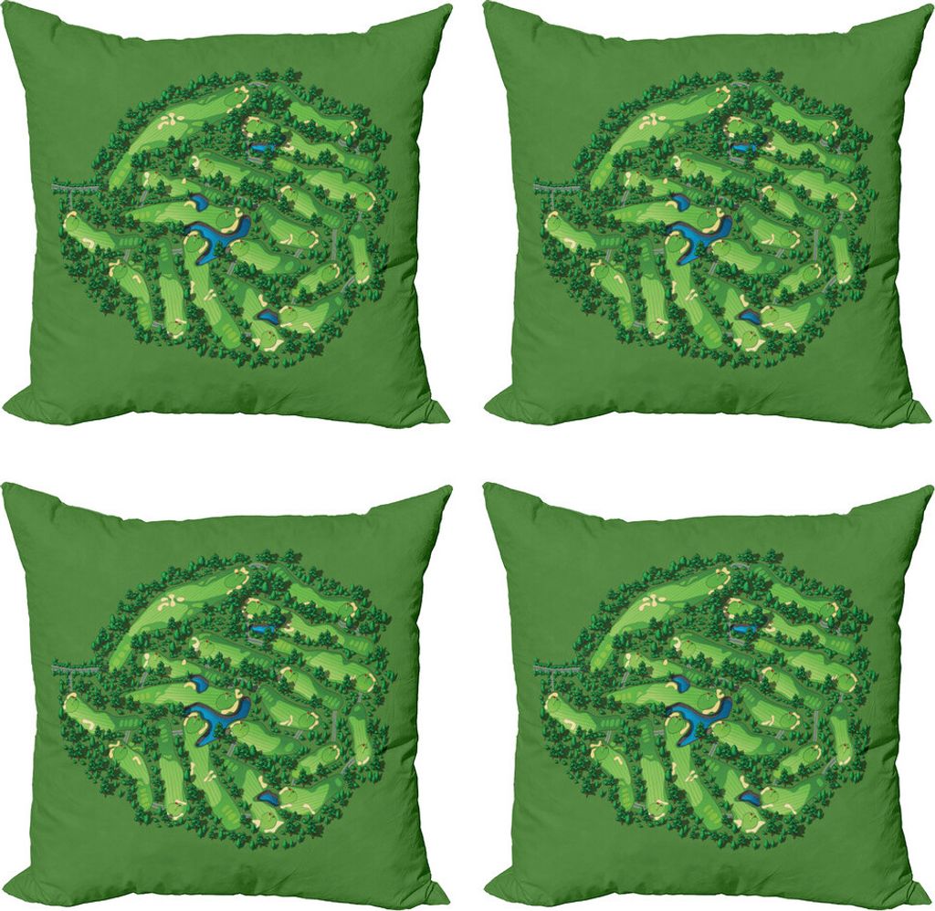 ABAKUHAUS Golf Kissenbezug Set (4 Stück), Einstellung mit Wassergefahren, Moderner Doppelseitiger Digitaldruck, 45 cm x 45 cm, Grüne und Lindgrün