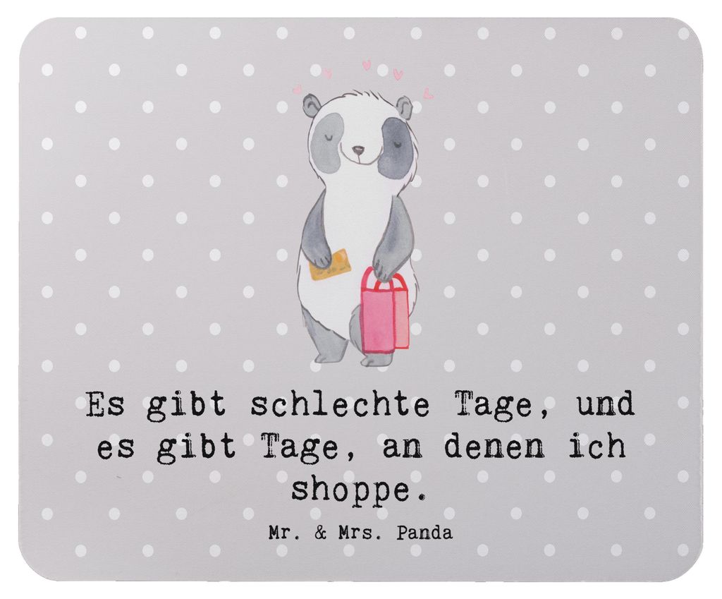 Mr. & Mrs. Panda Mauspad Panda Shopping - Grau Pastell - Geschenk, pc mousepad, Einkaufen, computer, mausteppich, Mouse Pad, Shoppen