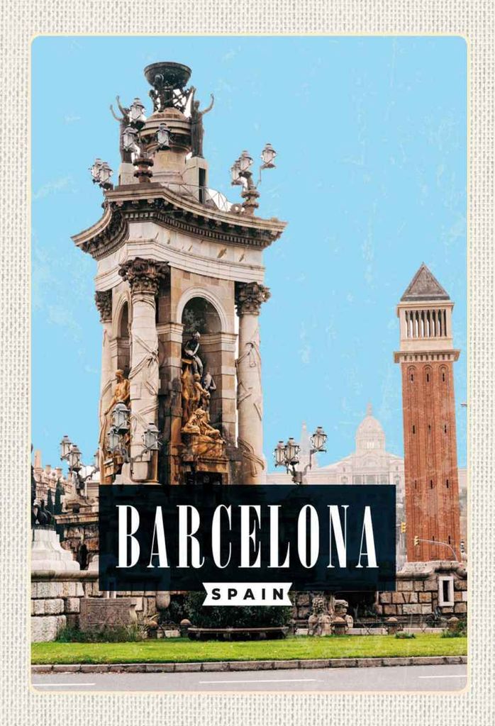 vianmo Holzschild 30x20 cm Barcelona Spanien Architektur Bild Bildmotiv Reisemotiv Abenteuer Reisen