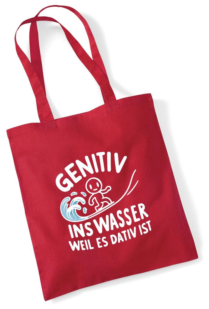 Huuraa Jutebeutel Genitiv ins Wasser Dativ ist 10 Liter Classic Red Baumwolle Tasche Geschenkidee