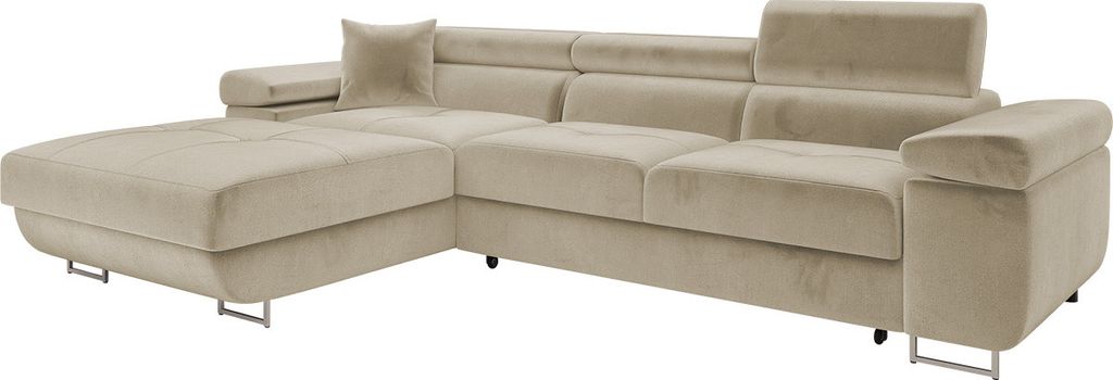 MIRJAN24 Ecksofa Torezio Mini, Stilvoll Eckcouch mit Bettkasten und Schlaffunktion, Einstellbare Kopfstützen, 280x170x70-90 cm (Farbe: Manila 02, ...