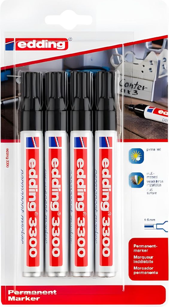 edding 3300 Permanentmarker schwarz (4er Blister)