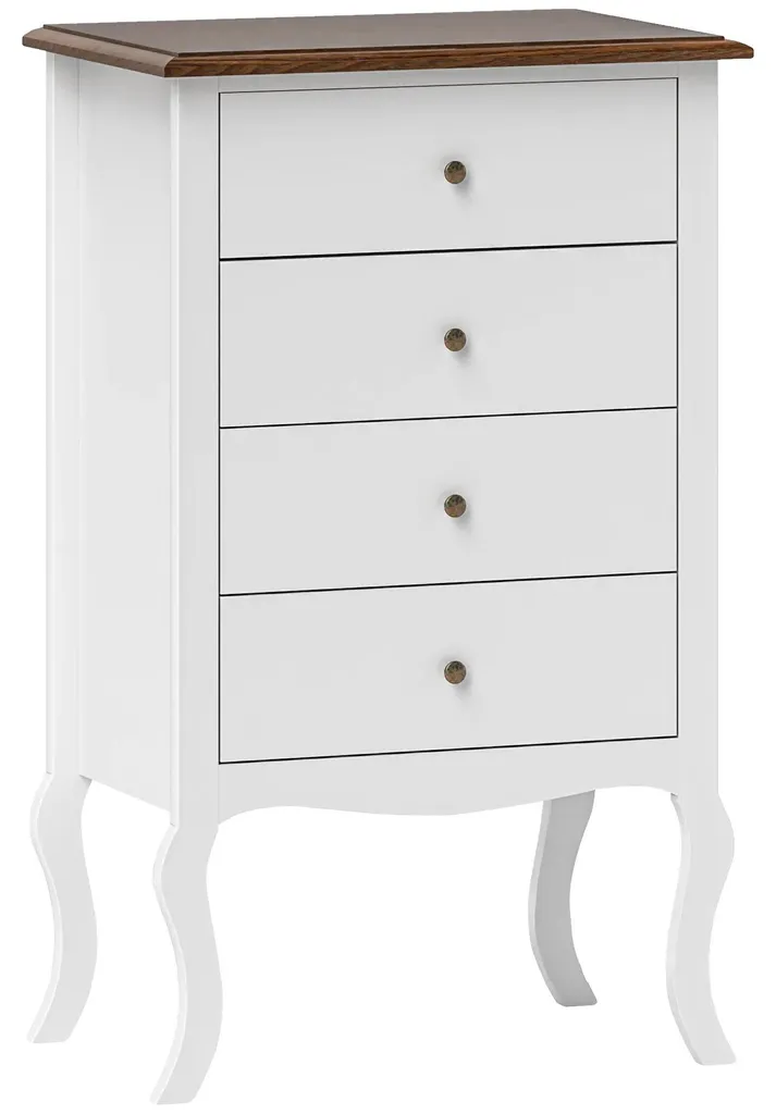 Commode 4 tiroirs style français 60x40x98,5 cm en bois aggloméré blanc