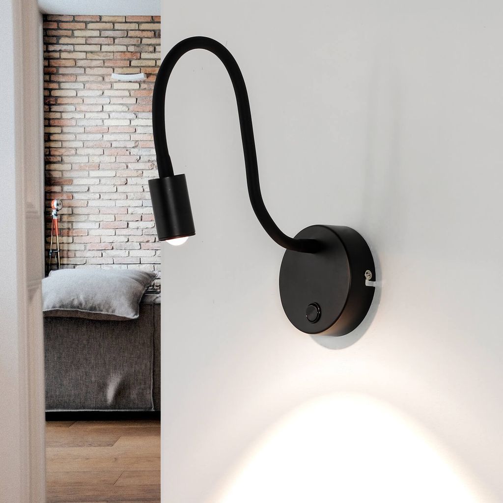 LED Wandleuchte "Lagos" Schwarz mit Schalter 5W wechselbar Zeitlose Leselampe Bett Schlafzimmer
