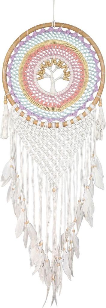 Wandbehang Wandschmuck Wandteppich Etnik Traumfänger Boho Quaste Deko Dreamcatcher Gewebter Lebensbaum 44 cm Ø Bunt