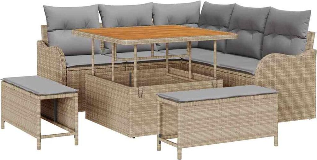 "SALE 2026" Garten-Sofa-Set - elegantes Design - Sitzgruppe mit Sofa, Tisch - 8 pcs Beige Poly-Rattan - Terassenmöbel DEMöbel488310