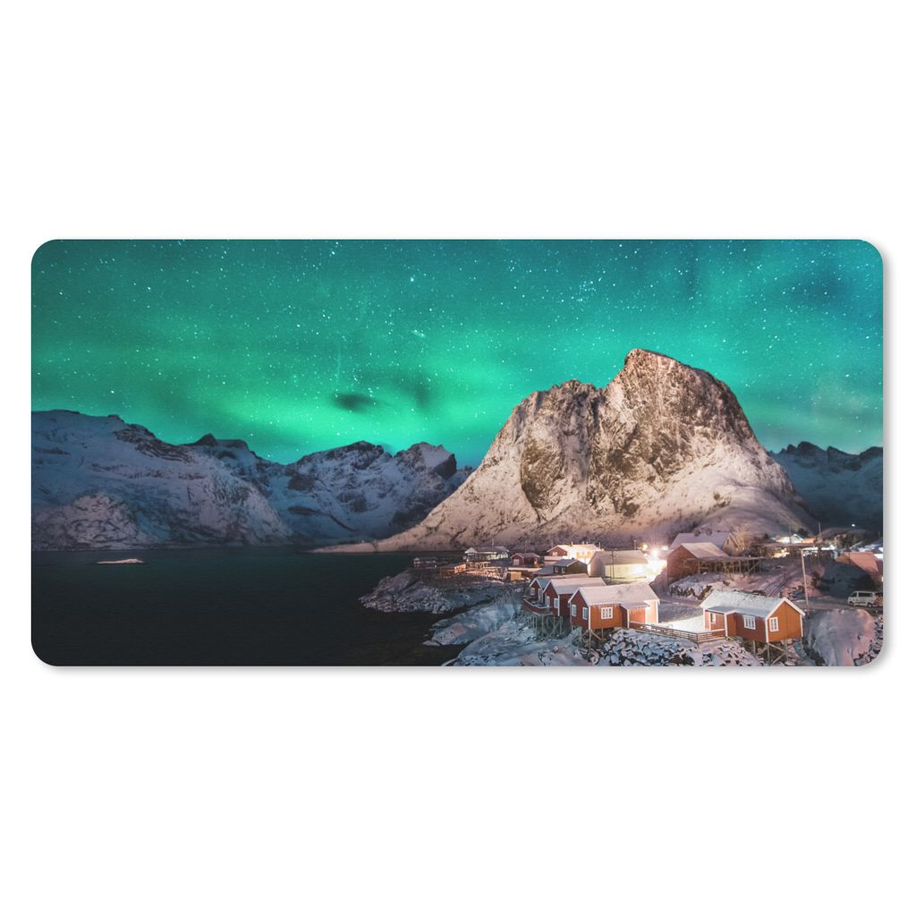 MuchoWow Schreibtischunterlage Nordlichter - Berge - Norwegen 80x40 cm - XXL Mauspad - Gaming Mauspad