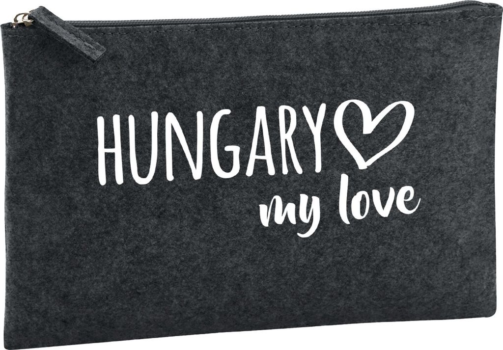 Huuraa Kulturbeutel Hungary my love 1 Liter Charcoal Filz Kosmetiktasche Geschenkidee