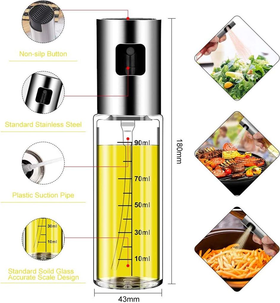 Öl Sprüher Flasche 100ML Öl Sprühflasche Essig Spritzer Ölspender Transparent Öl Sprayer Grill Zubehör