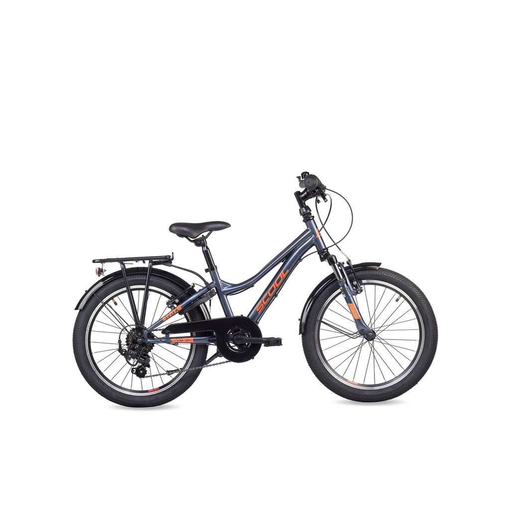 20 Zoll Kinderfahrrad, 6-Gang, Jungenfahrrad, S’COOL troX, ab 6–10 Jahre, 115–135 cm, Dunkelgrau/Orange