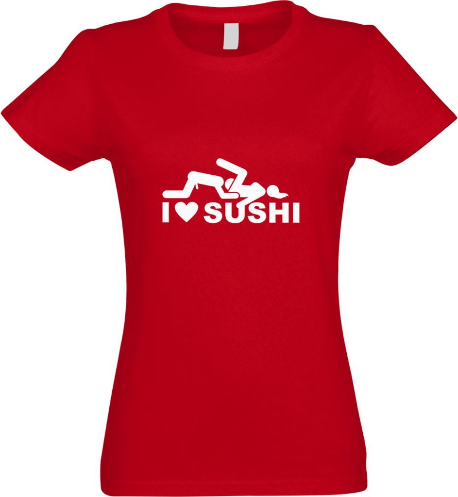 Kiwistar - T-Shirt tailliert - Damen - rot - I Love Sushi Motiv2 - mit Motiv Bedruckt - Funshirt Design - Sport - Freizeit - Damen - XL