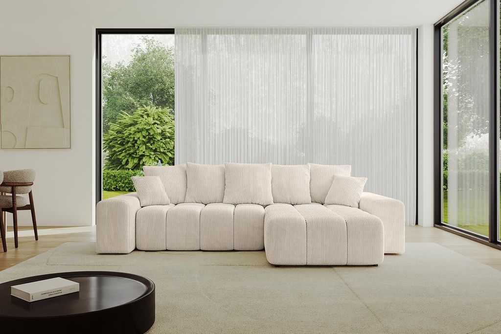 ALTDECOR Ecksofa mit Schlaffunktion und Bettkasten ENIL-L 297x189x68 cm Beige - Corner Sofa Eckcouch Couch L-Form Schlafcouch Ausziehbar Wohnlandsc...