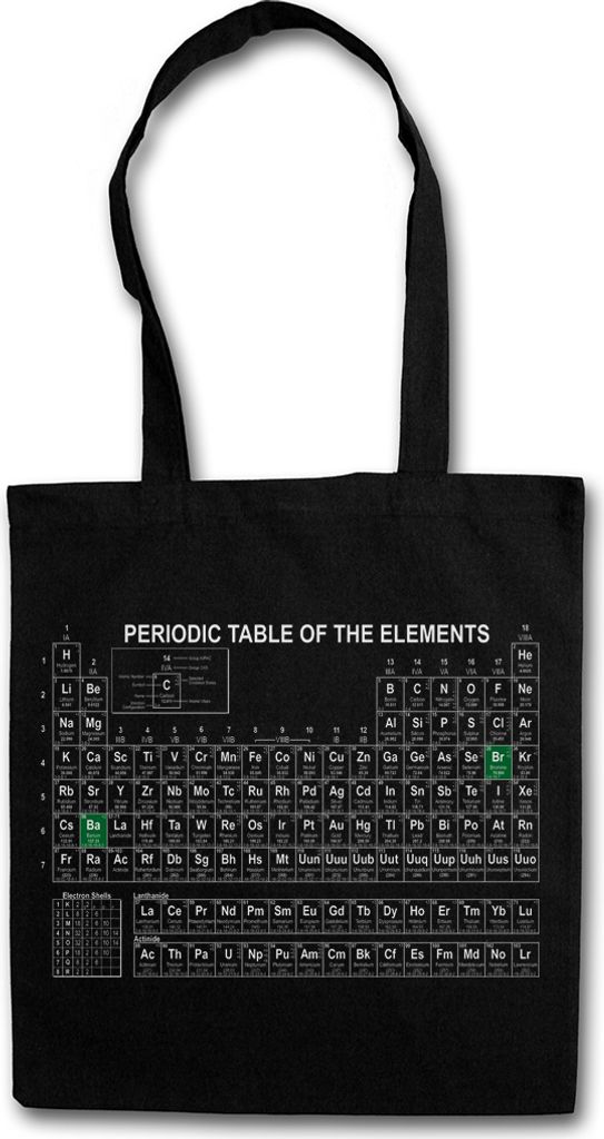 Urban Backwoods Black Br Ba Periodic Table Of The Elements, Stofftasche, Farbe: Schwarz