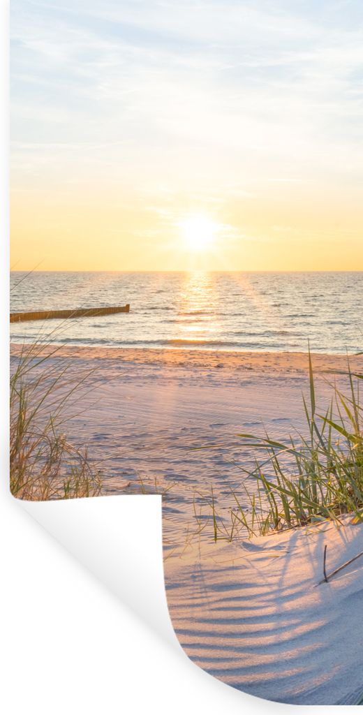 MuchoWow Wandtattoo Wandsticker Wandaufkleber Strand - Sonne - Düne - Gras - Sand - Horizont 40x80 cm Selbstklebend und Repositionierbar - Repos...