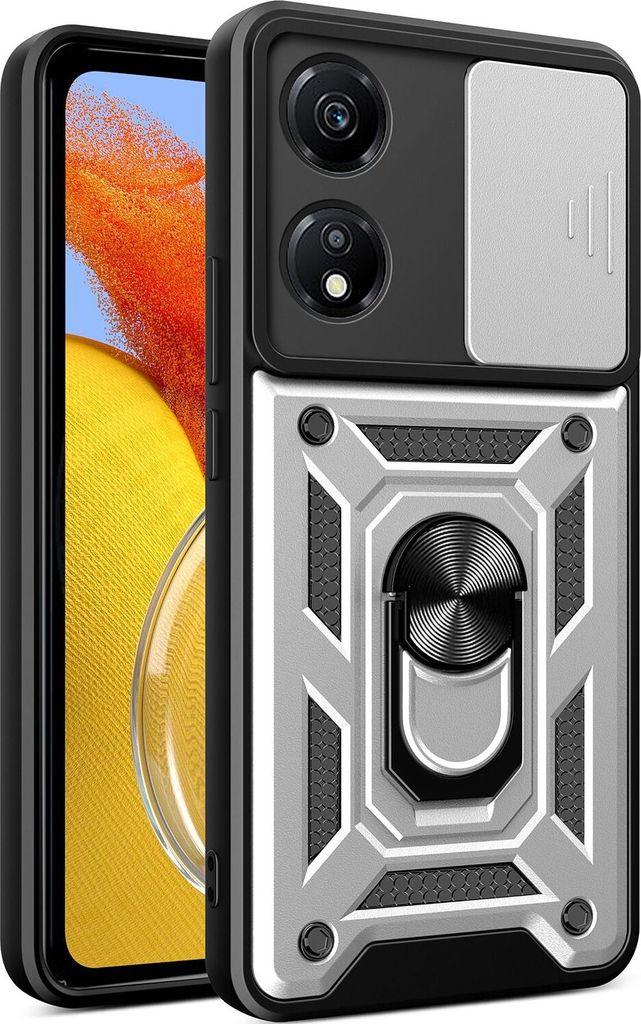 Hülle für Honor X5 Plus Magnetische Ring Ständer Halter Dia Kameraschutz TPU Bumper Silikon Schutzhülle Silber