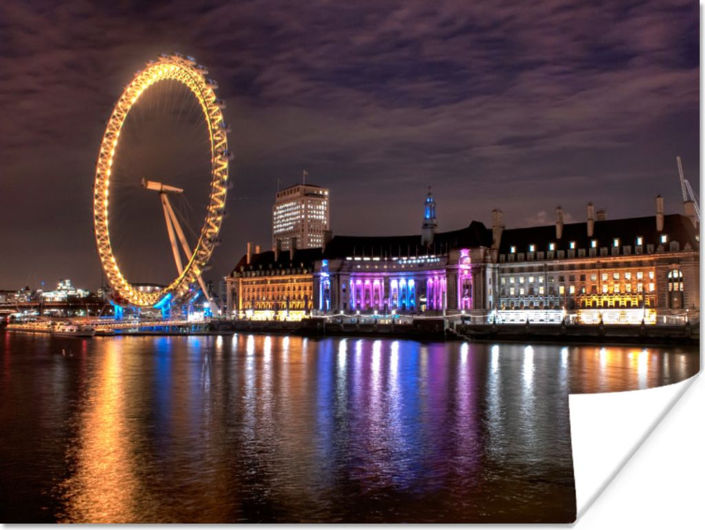 MuchoWow Poster Beleuchtung der Gebäude und des London Eye in London 80x60 cm - Kunst für zu Hause
