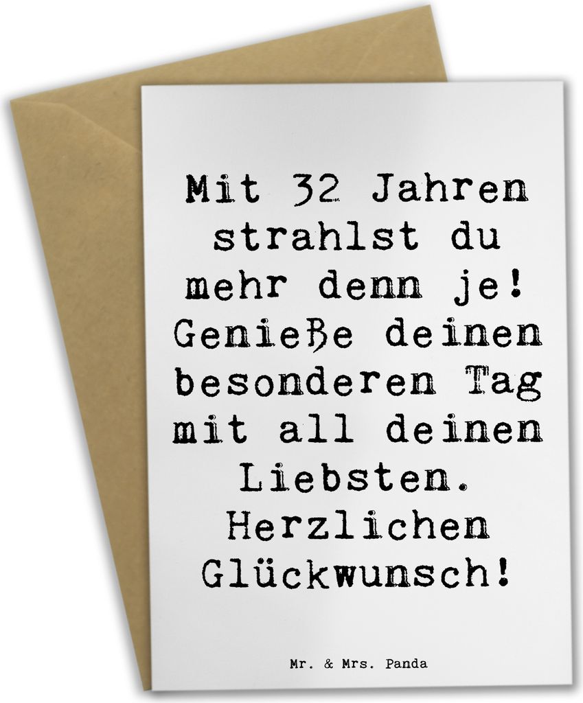 Mr. & Mrs. Panda babykarte Spruch 32. Geburtstag - Weiß - Geschenk, 32 Jahre, besondere Geschenke, Happy Birthday, hochzeitskarten, Abenteuer, gl...