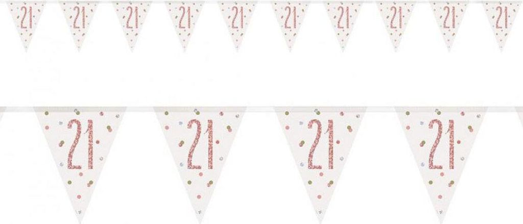Unique 21. Geburtstags-Wimpelbanner - 2,74 m - Glitzer-Roségold-Geburtstag