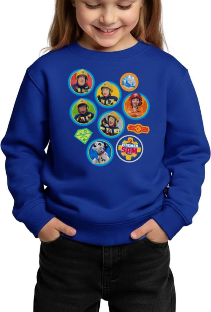 Spreadshirt Feuerwehrmann Sam Patch-Design Vom Ganzen Team Kinder Premium Pullover, 110/116 (4 Jahre), Royalblau