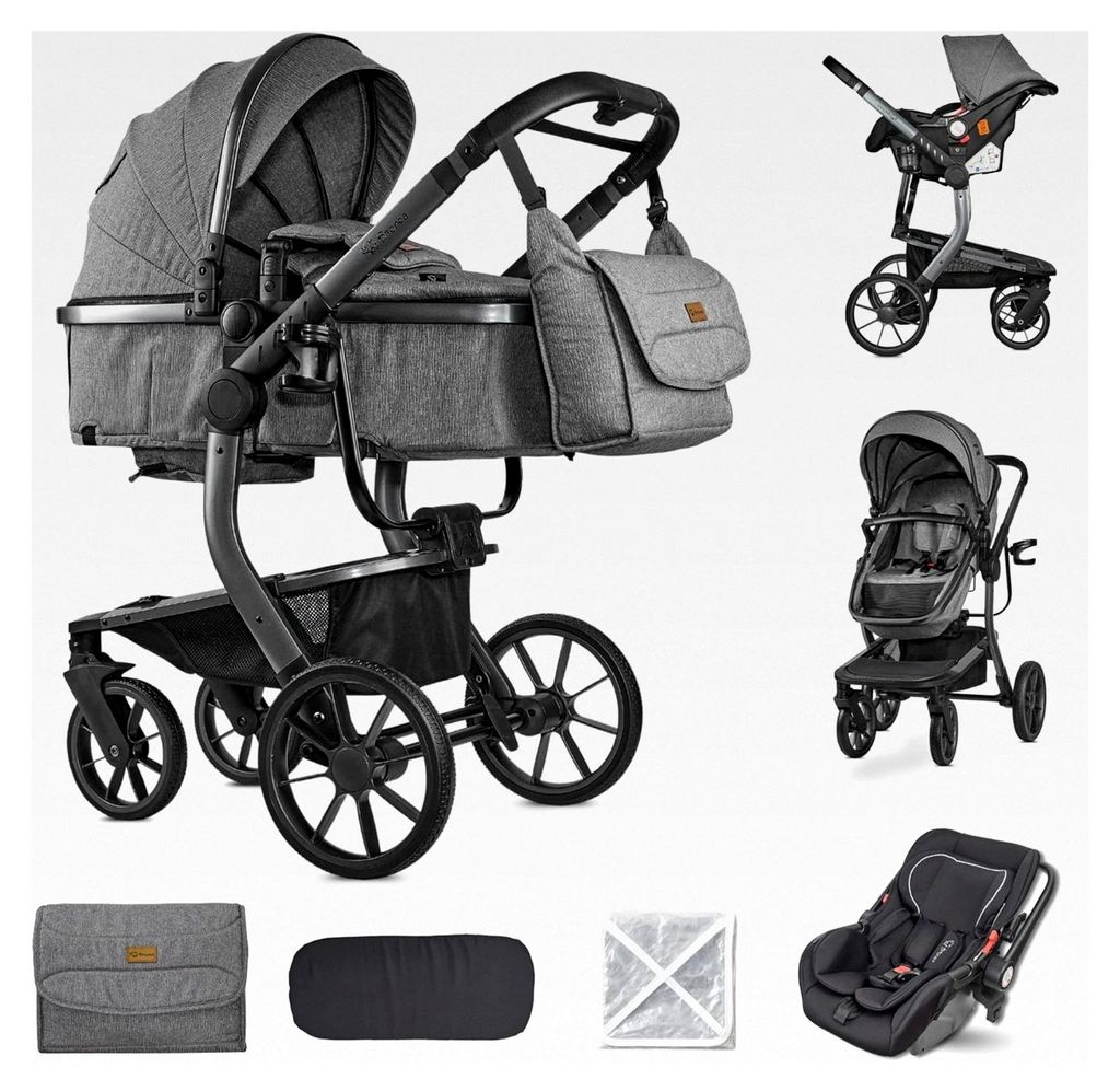 UNICO Kinderwagen 3-in-1 Komplettset inklusive Auto-Babyschale und Matratze für die Babywanne | Auch als Buggy | Zusammenklappbar mit Wickeltasche...