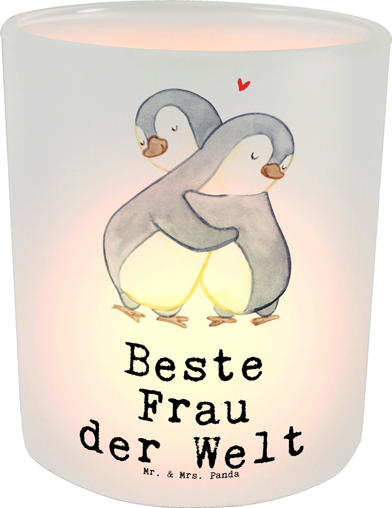 Mr. & Mrs. Panda Teelichthalter Glas Pinguin Beste Frau der Welt - Transparent - Geschenk, Kerzenhalter, Kerzen Windlicht, Kleinigkeit, Braut, aus,...