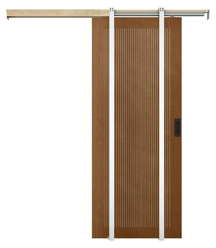 Versenkbare Schiebetür aus MDF und Holz natur dunkel - H 205 x B 83 cm - SANDORA