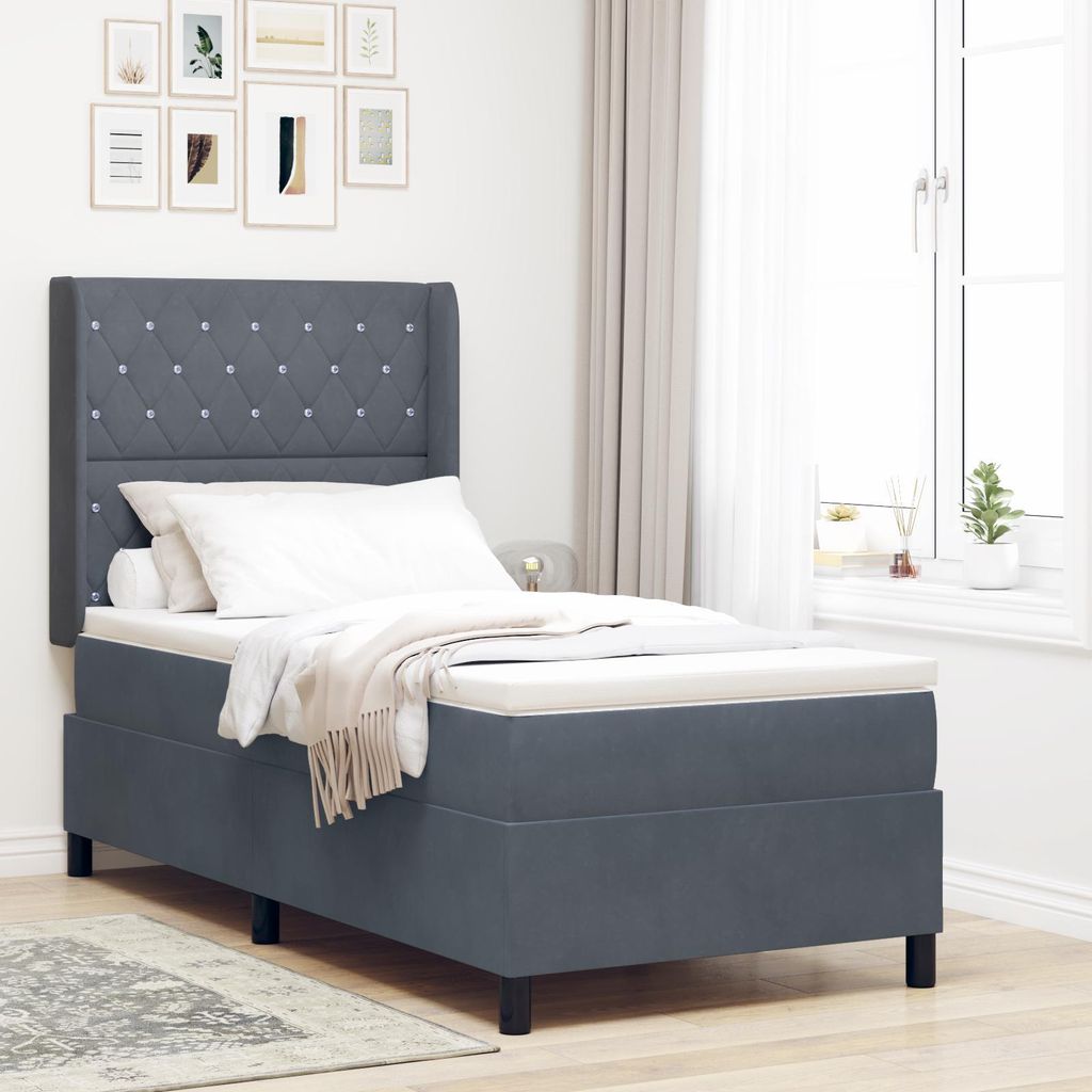 Eleganten-Stil LED Polsterbett Boxspringbett mit Matratze Dunkelgrau 90x200 cm Samt - Bettrahmen - Klassische Betten DE27252