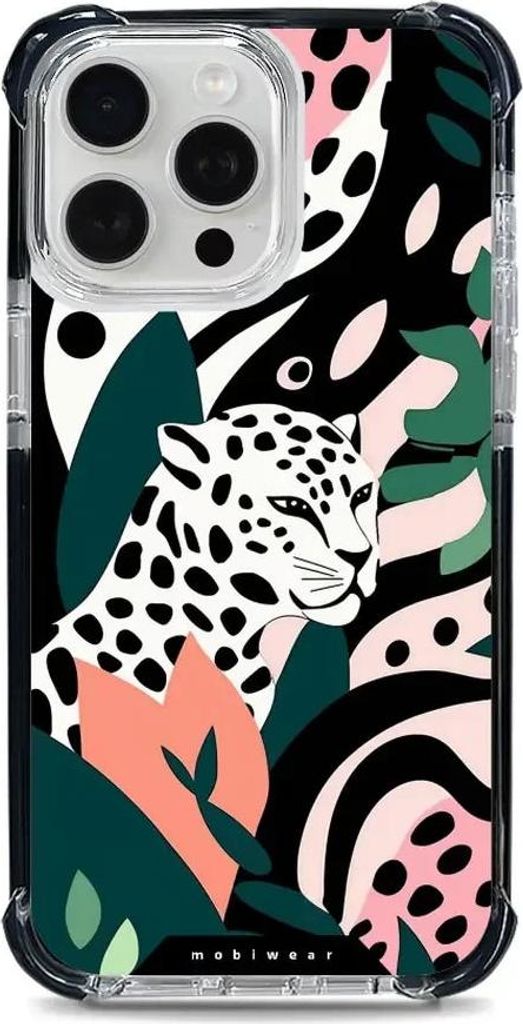 Handyhülle für iPhone 15 Pro Max mit MagSafe, Mobiwear Elite Bumper, Tropischer Gepard