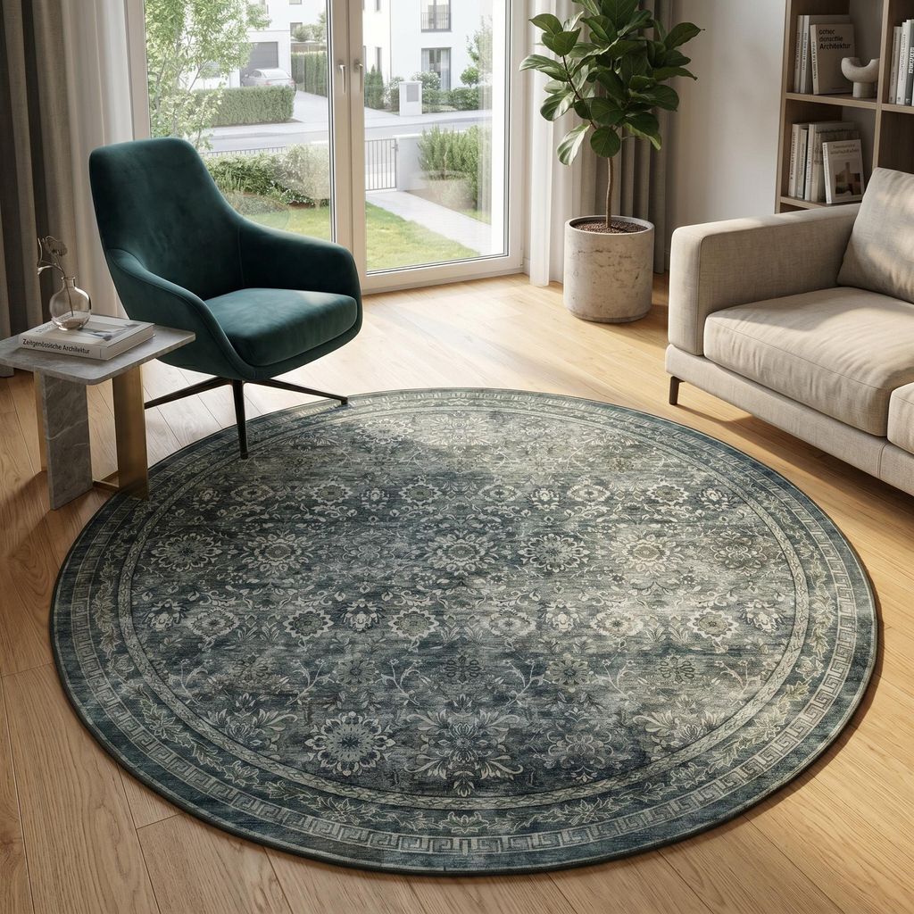Carpetsale24 Waschbarer Teppich Vintage Rundteppich Produktbild 