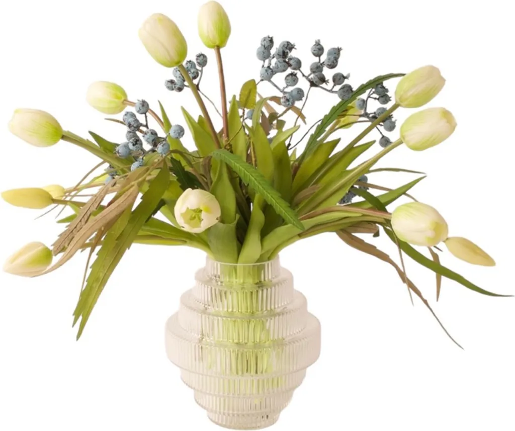 Vase avec fleurs artificielles : Bouquet Tulipes et Banksia WinQ déco chic