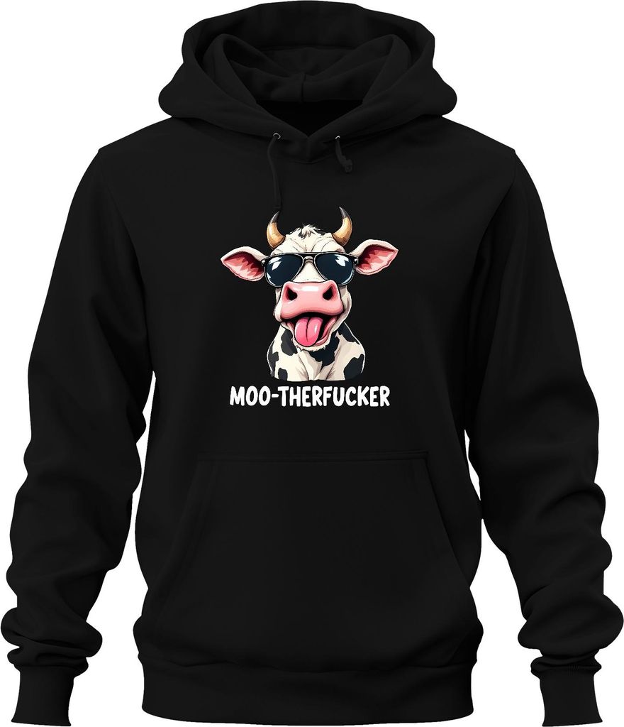MOO-THERFUCKER lustige Kuh Sonnenbrille Cartoon Bauer Geschenk Uni Hoodie Kapuzenpullover, Schwarz, 3XL