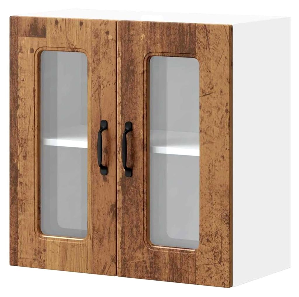 Tomostar Küchenoberschrank, Hängeschrank, Küche, Wandschrank mit Glastür, Kalmar, Altholz, 60 x 31 x 60 cm