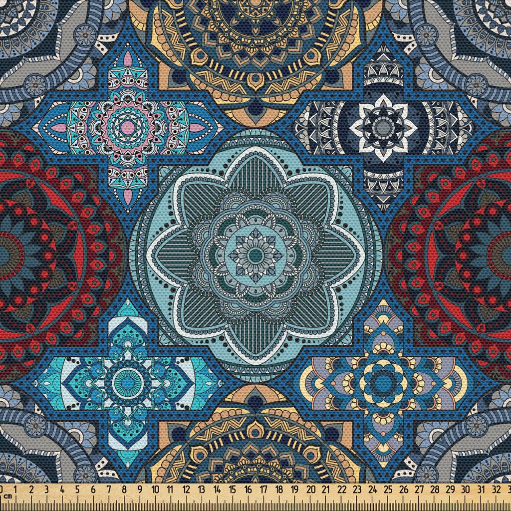 ABAKUHAUS marokkanisch Gewebe als Meterware, Patchwork-Art-Weinlese-Osmane-Inspirations-Retro ethnische Hennastrauch-Motive, 1 M (148 x 100 cm), Sa...