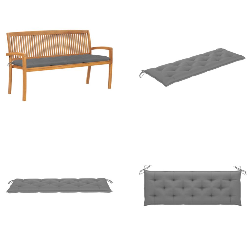 vidaXL Stapelbare Gartenbank mit Auflage 159 cm Massivholz Teak - Bank - Bänke - Gartenbank - Gartenbänke