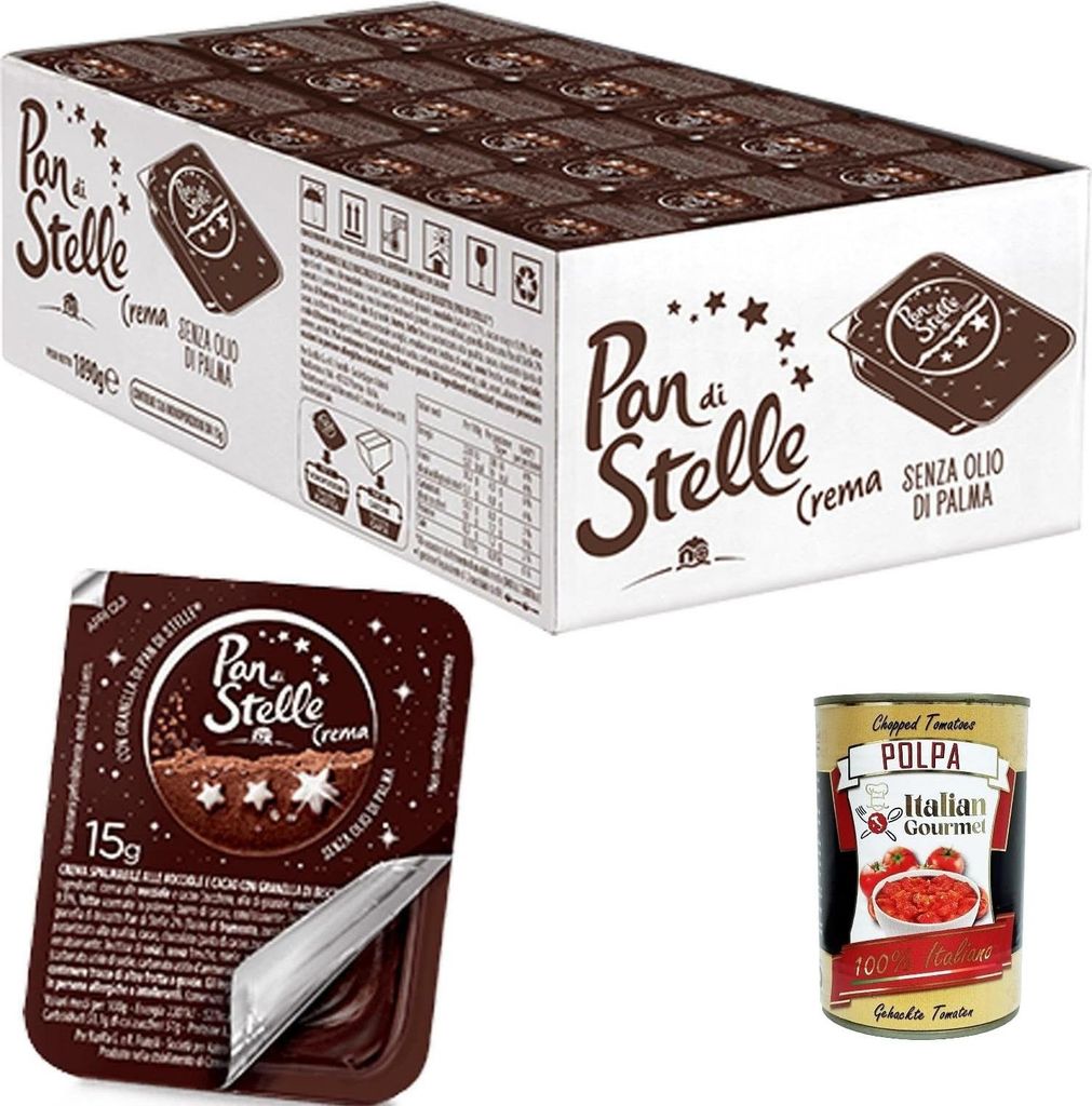 Pan di Stelle Crema Spalmabile Monoporzione, Single -Potion Haselnuss Streichfähige Creme Sahne mit Kekskörnern 126 x 15g ohne Palmöl + Italian ...