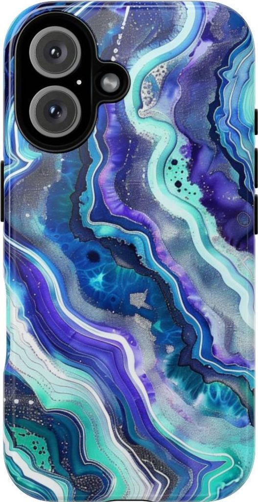 Abstraktes Geodenmuster in Blau und Türkis – Hülle Kompatibel mit iPhone 16