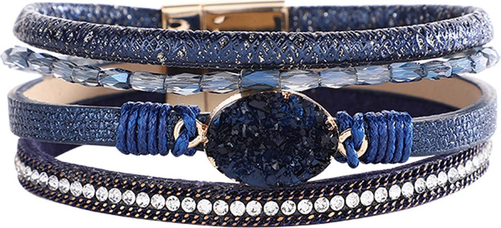 Frauen Manschette Armreif Vier Schichten Faux Kristall Strass Retro Kunstleder Magnetverschluss Mädchen Wickelarmband Modeschmuck Geschenk