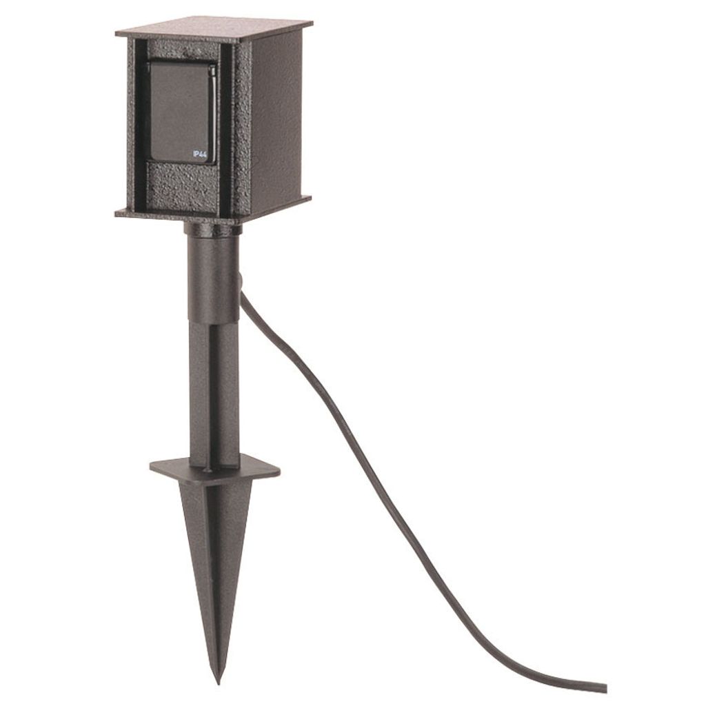 Erdspieß Steckdosen Verteiler 405mm | Schwarz | Alu | AUSSEN Säule Garten Aussensteckdose Gartensteckdose Steckdosensäule Steckdosenverteiler