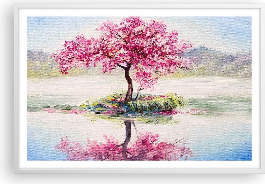 Gerahmtes Poster - Weißer Rahmen - Baum Abstraktion - 91,5x61 cm - Wand Bild - Wanddeko - Wandbilder - Kunstposter - Wandposter - Bilderrahmen - B...