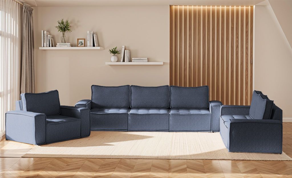 Sofaset Modulsofa-Set 6-teilig SANDE 3-2-1 Stoff Raven Blau