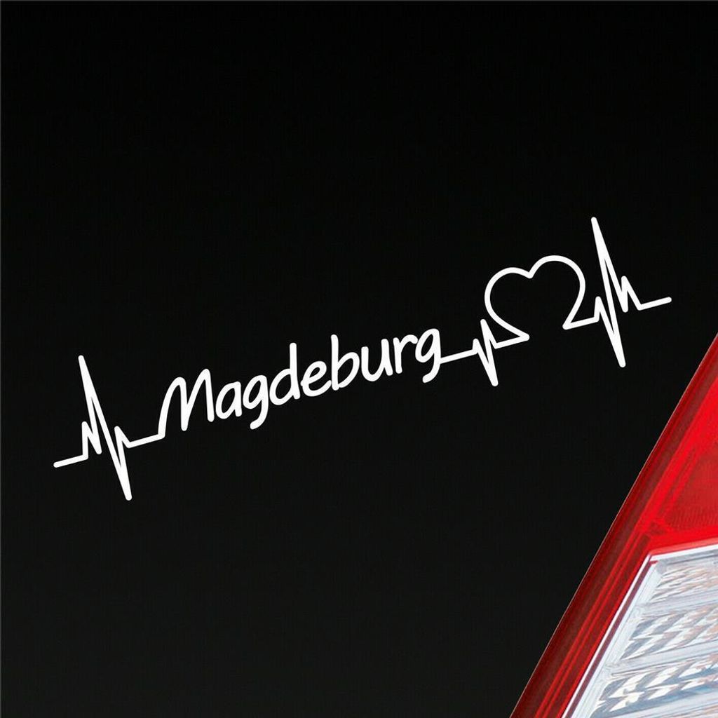 Auto Aufkleber Magdeburg Herz Herzschlag 19x5 cm Weiss Matt Sticker Heckscheibenaufkleber