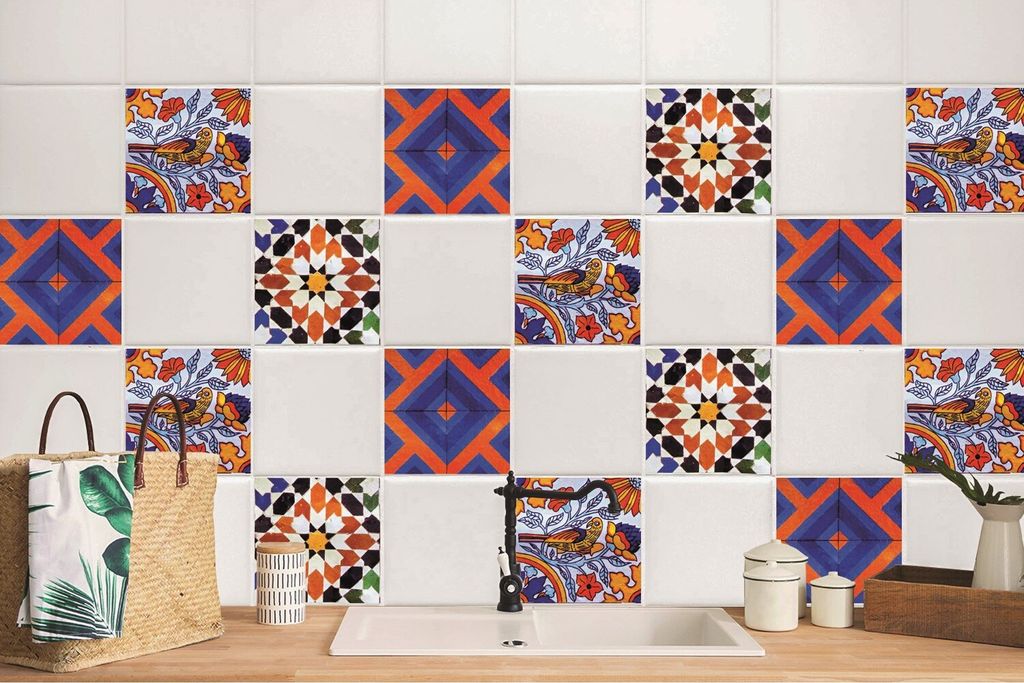 24 Stück Magic Stick Dekoratives Wandaufkleber für Küche und Bad Bunte Abstraktion 10 x 10 cm