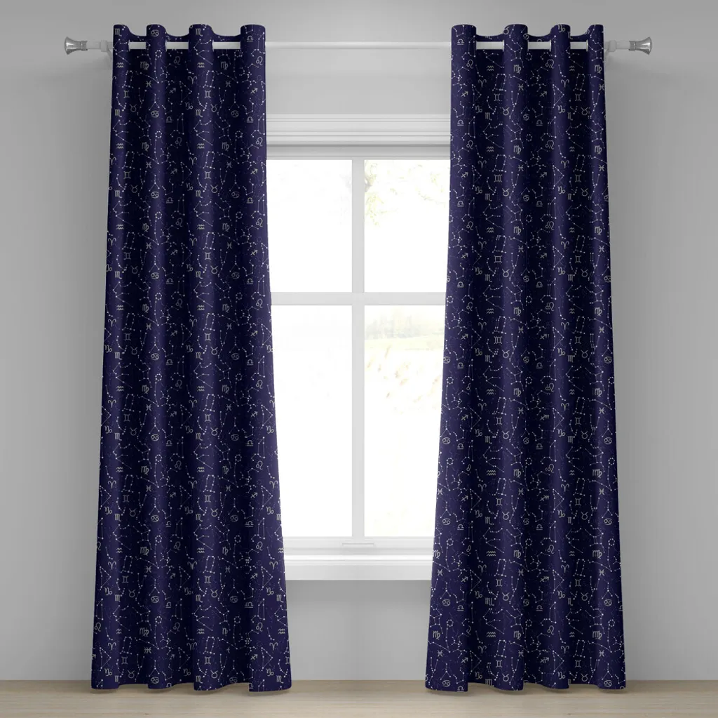 Rideau Galactique Indigo en Tissu de Qualité Motif Astres 280x175 cm