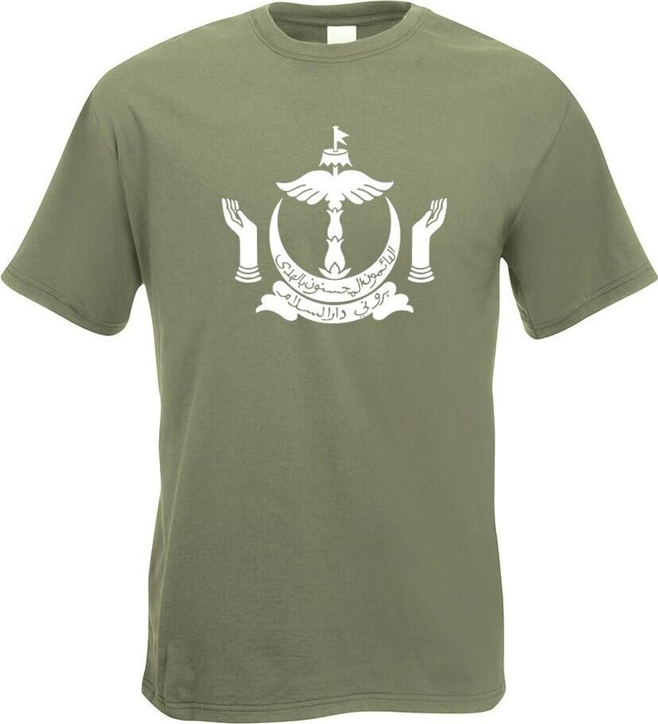 Kiwistar - T-Shirt - Olive - Brunei Wappen Motiv Bedruckt Funshirt Design Print - mit Motiv Bedruckt - Funshirt Design - Sport - Freizeit - Herren ...