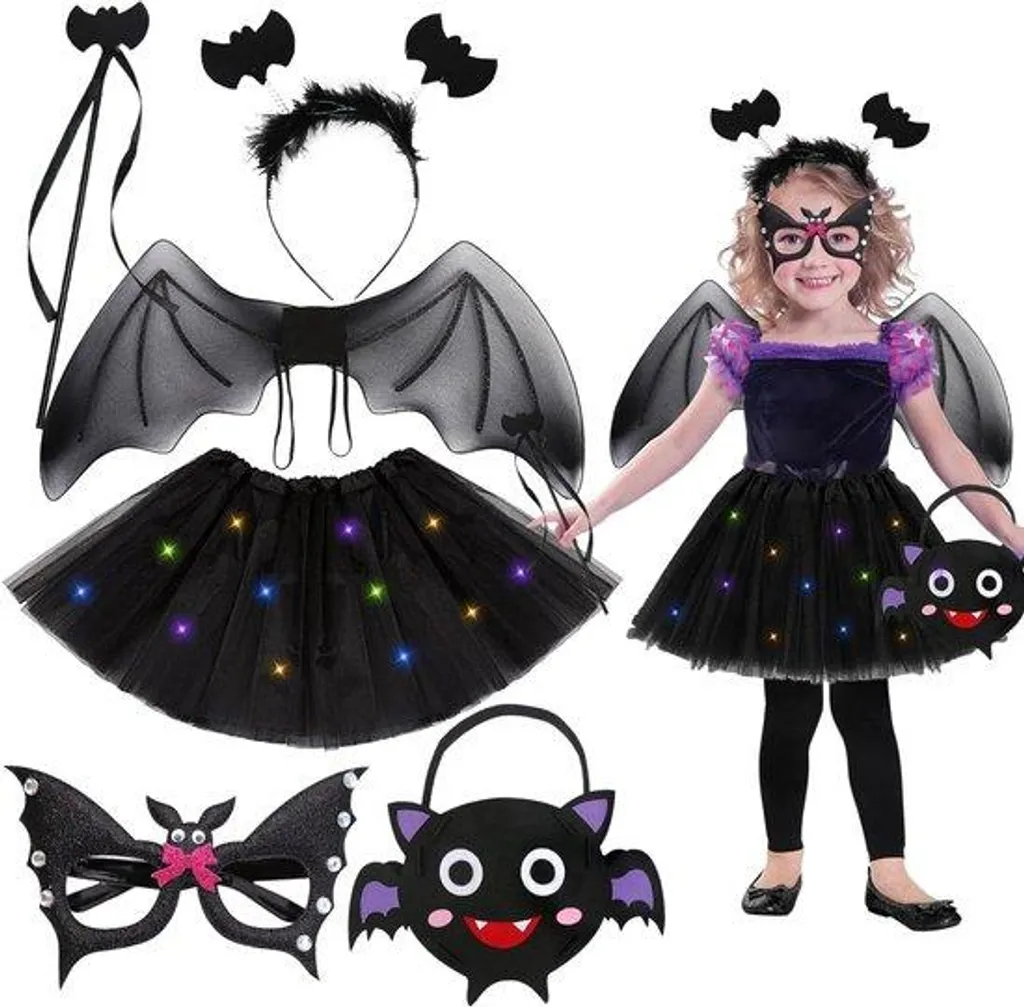Costume de chauve-souris fille à LED avec ailes et sac, lot 6