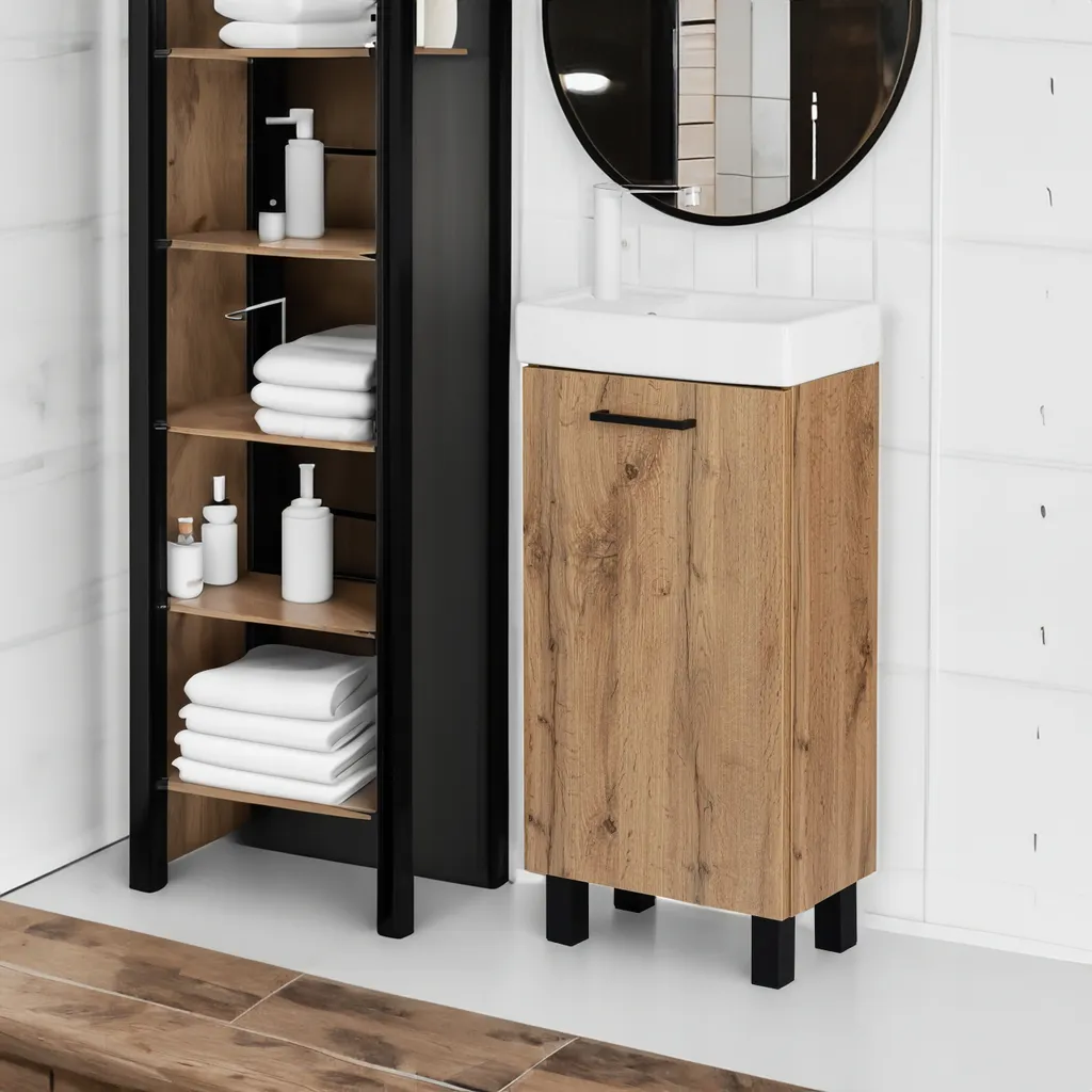 Armoire de Toilette 40cm Chêne Wotan Stamar Kit Complet Prêt à Poser - 4