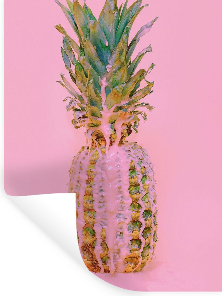 MuchoWow Wandtattoo Wandsticker Wandaufkleber Farbe - Ananas - Rosa - Sommer 120x160 cm Selbstklebend und Repositionierbar - Wierderverwendbar - ...