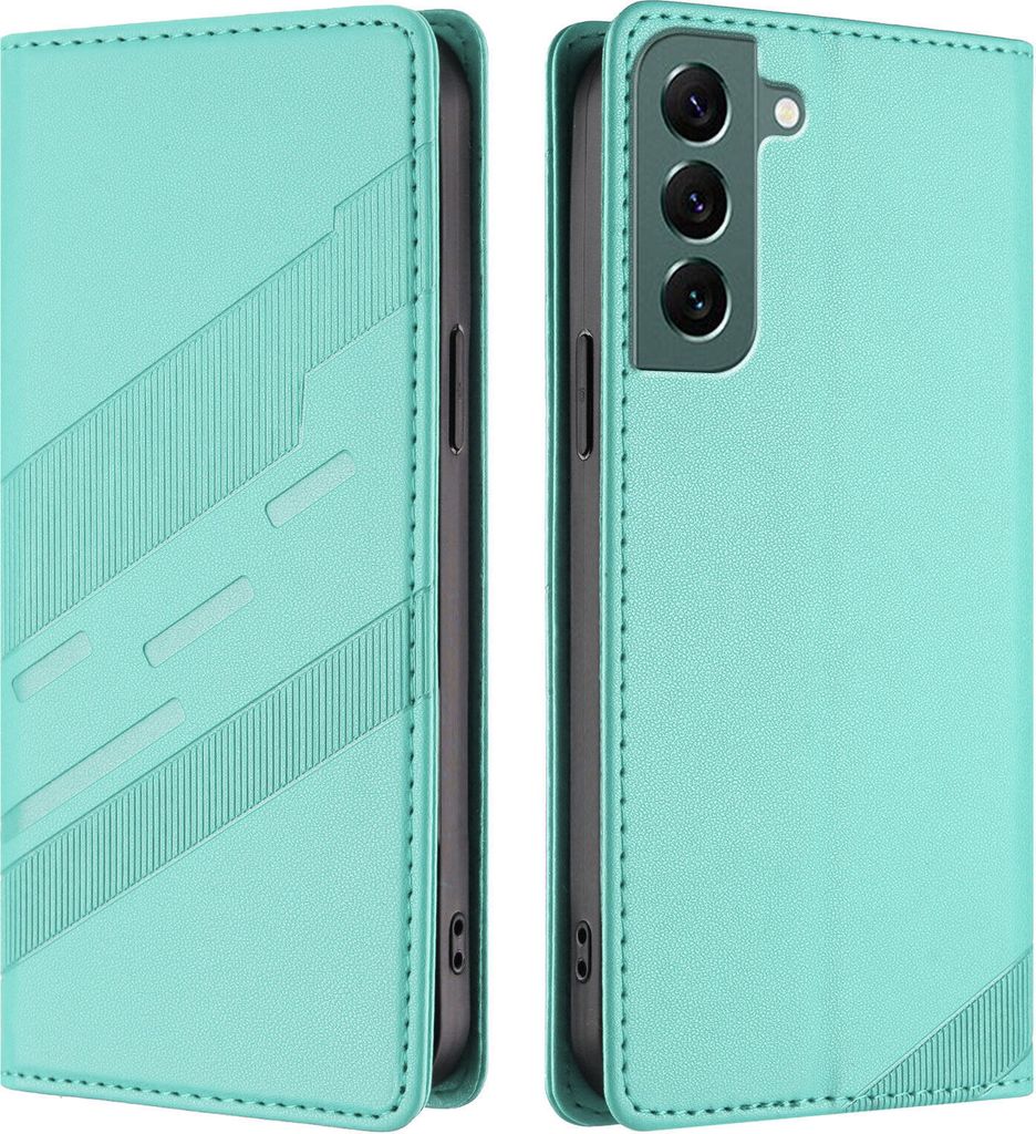 Hülle für Samsung Galaxy S22+ 5G, Kunstleder Brieftaschen Handyhülle mit Kartenfach und Standfunktion Türkis
